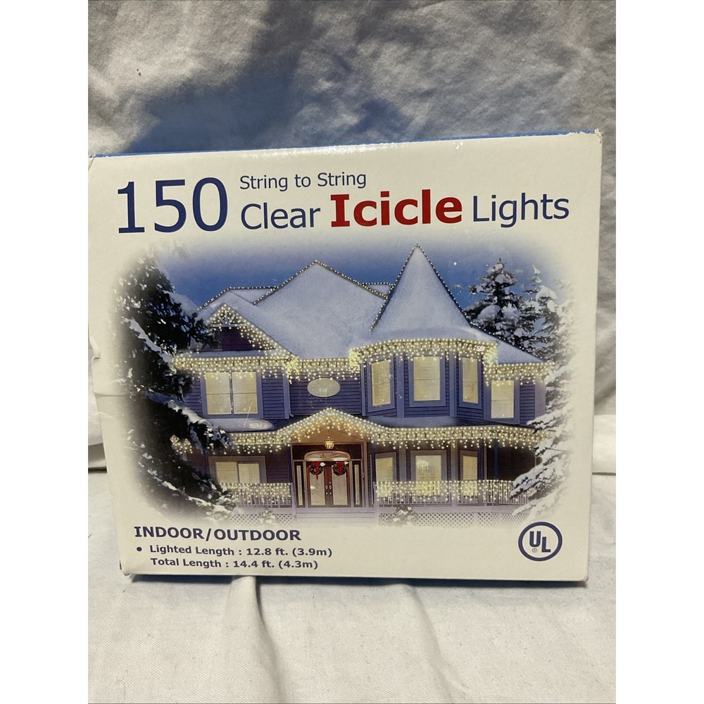 Diamondlite 150 Icicle Light Set Blue Lights Christmas Indoor Outdoor 12.8ft New
